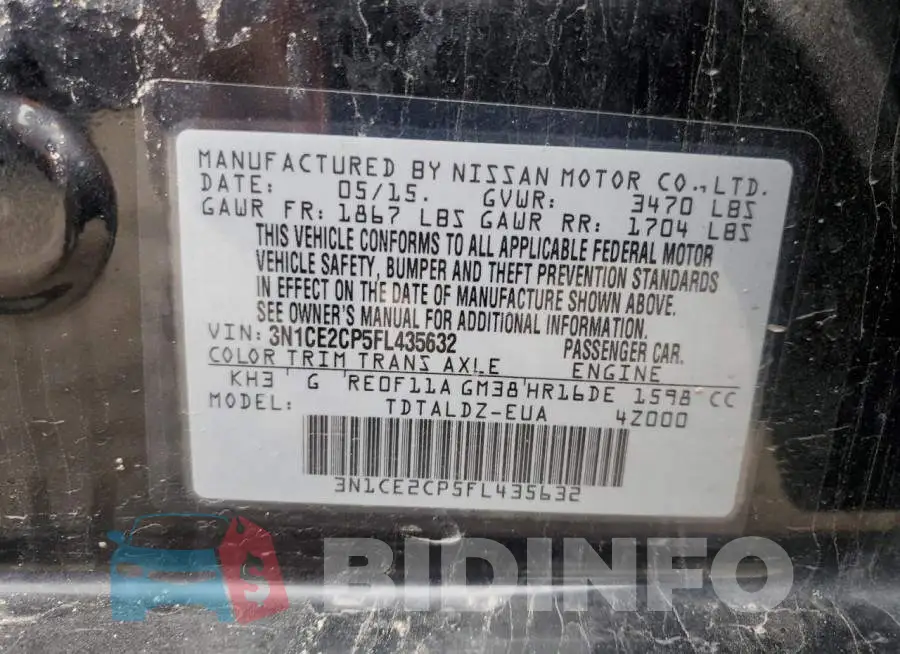 3N1CE2CP5FL435632 Photo# 12