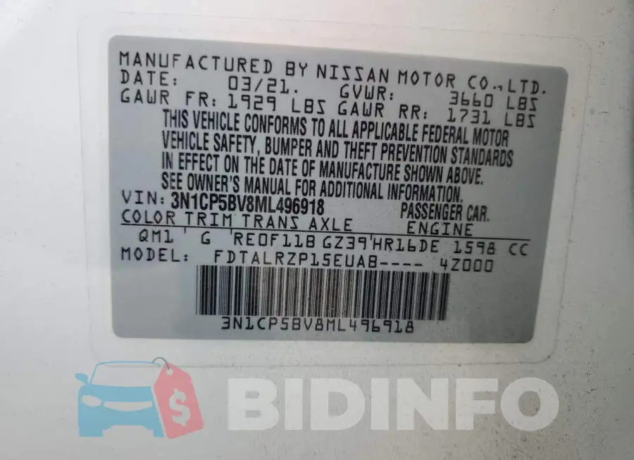 3N1CP5BV8ML496918 Photo# 12