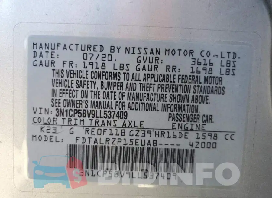 3N1CP5BV9LL537409 Photo# 12