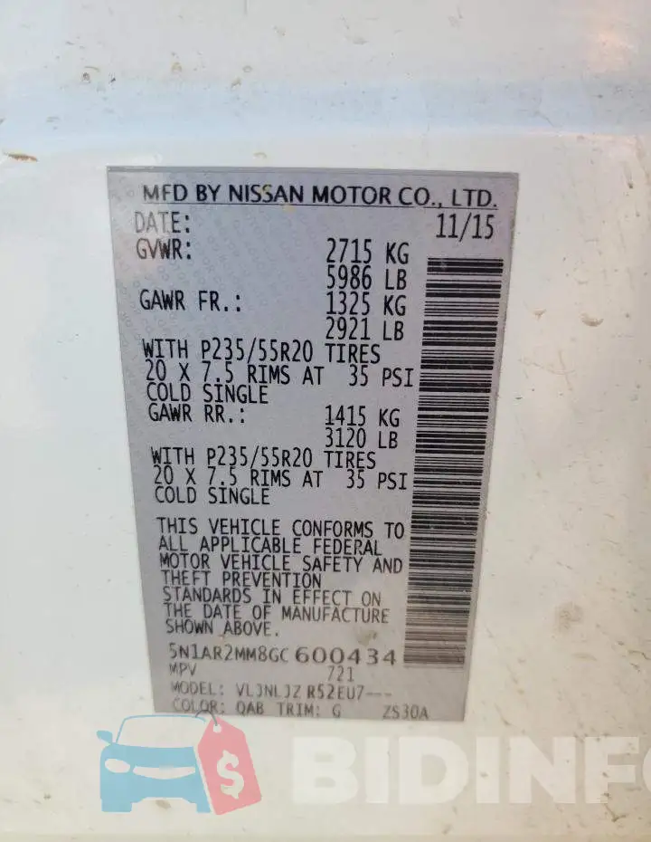 5N1AR2MM8GC600434 Photo# 13