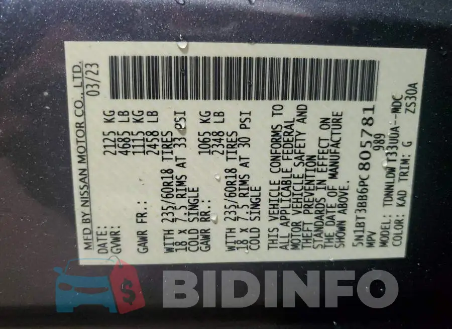 5N1BT3BB6PC805781 Photo# 14