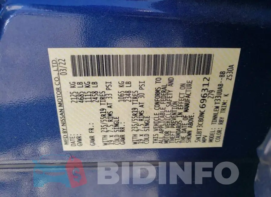 5N1BT3CB0NC696312 Photo# 14