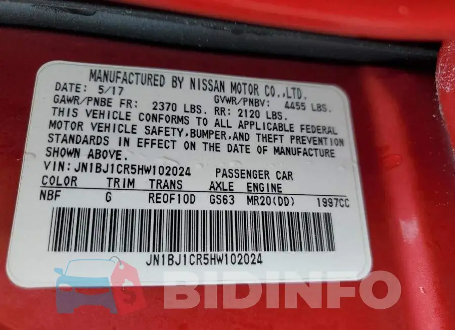 JN1BJ1CR5HW102024 Photo# 14