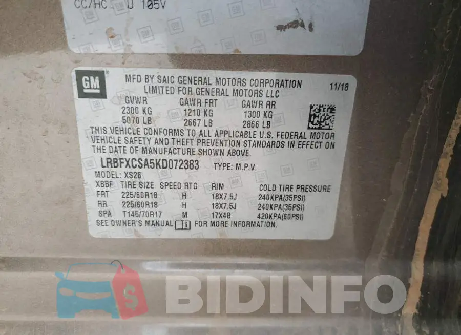 LRBFXCSA5KD072383 Photo# 12