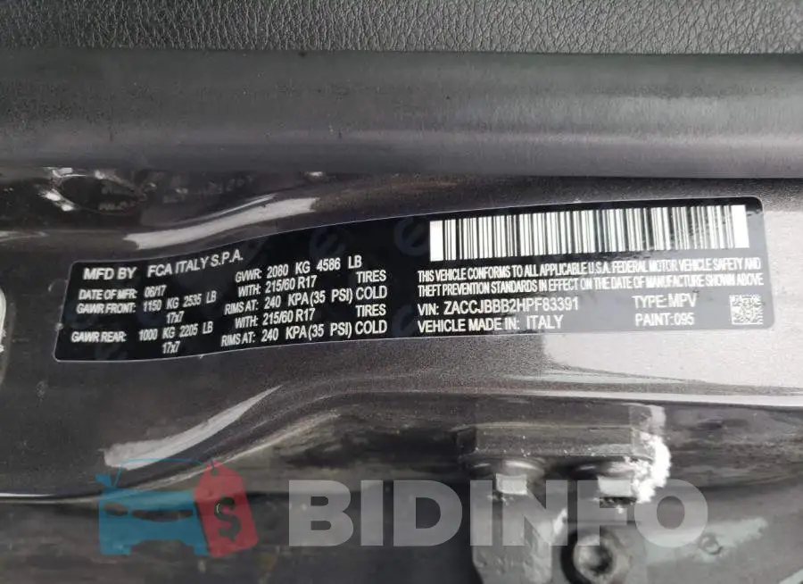 ZACCJBBB2HPF83391 Photo# 13