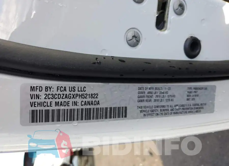 2C3CDZAGXPH521822 Photo# 13