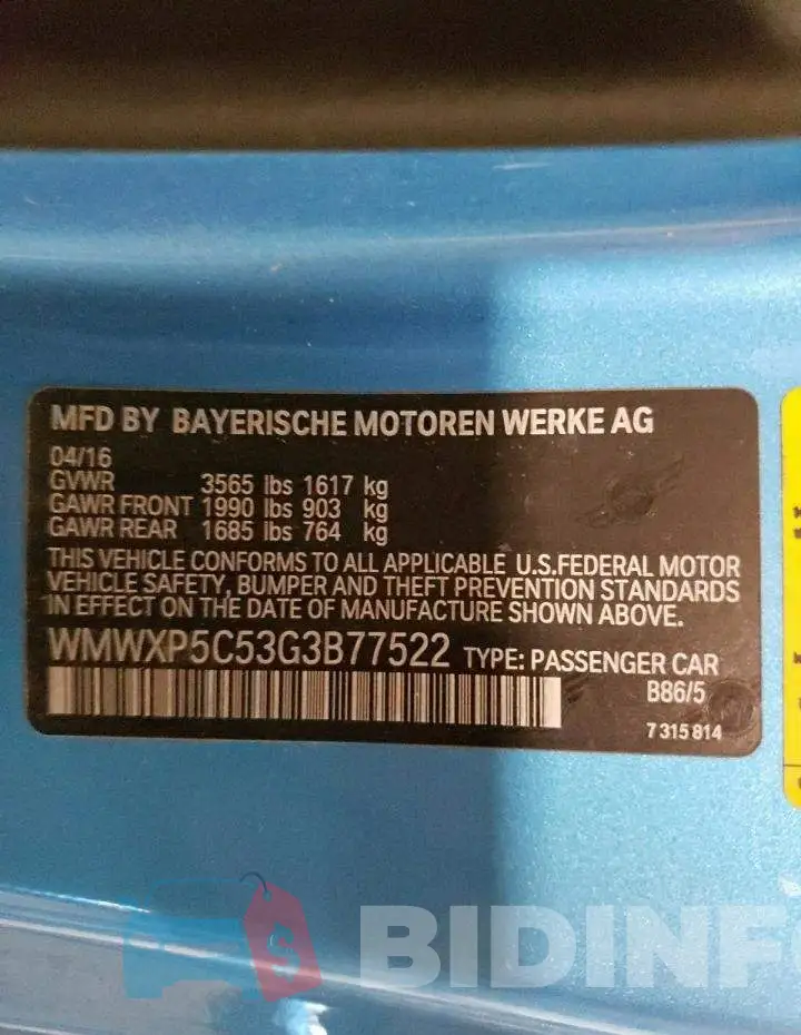 WMWXP5C53G3B77522 Photo# 13