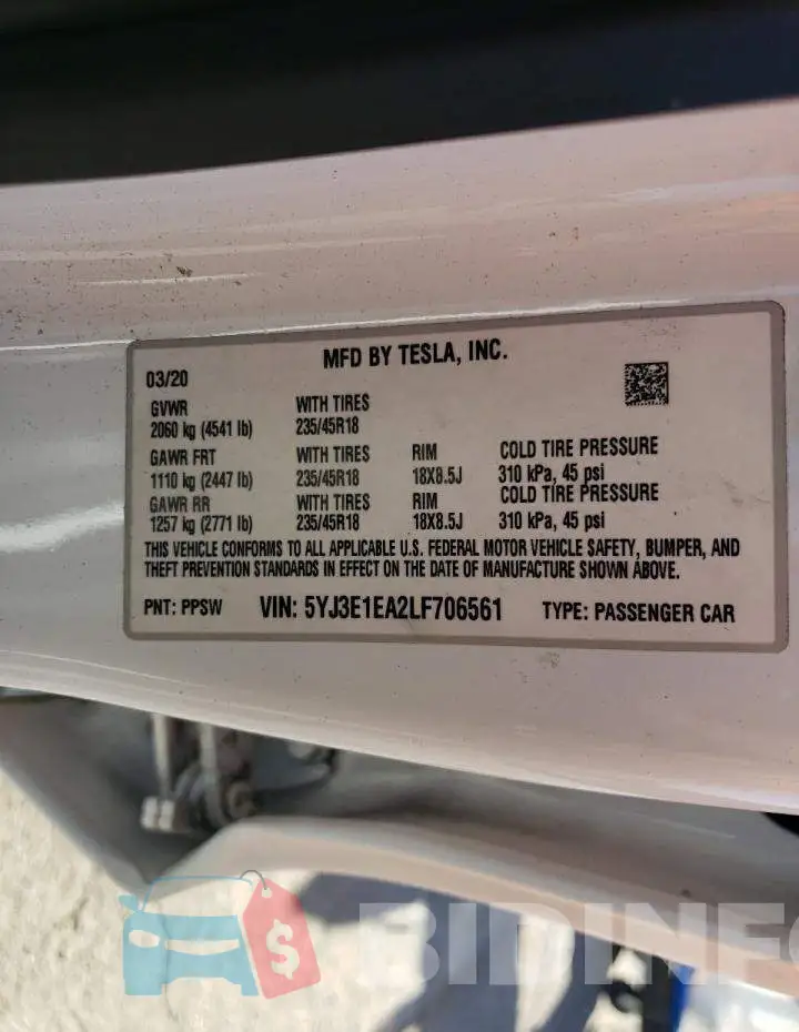 5YJ3E1EA2LF706561 Photo# 13