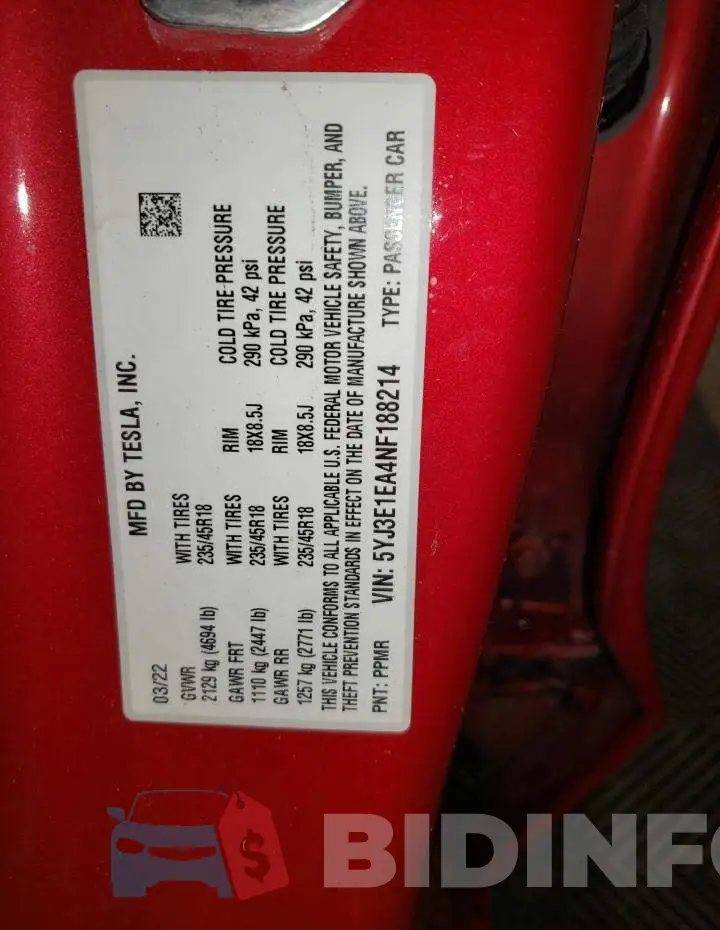 5YJ3E1EA4NF188214 Photo# 12