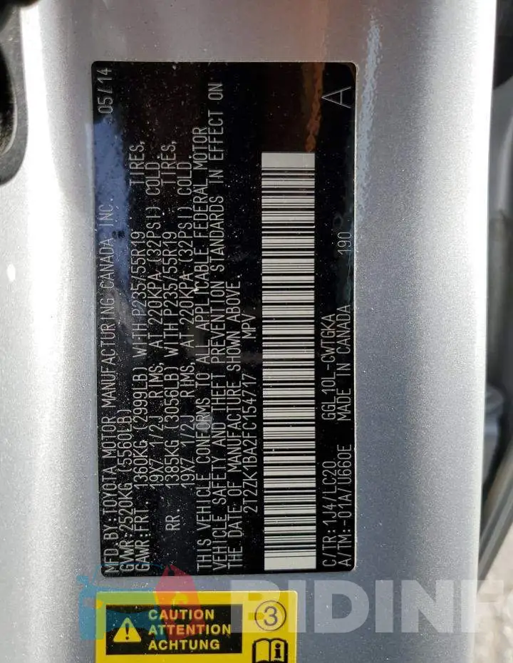 2T2ZK1BA2FC154717 Photo# 12