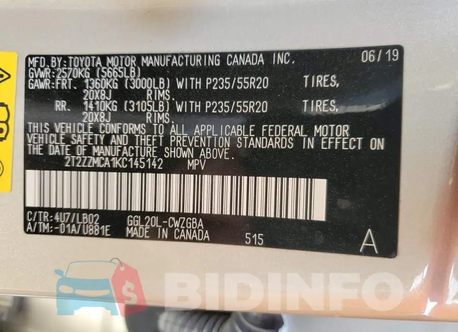 2T2ZZMCA1KC145142 Photo# 13