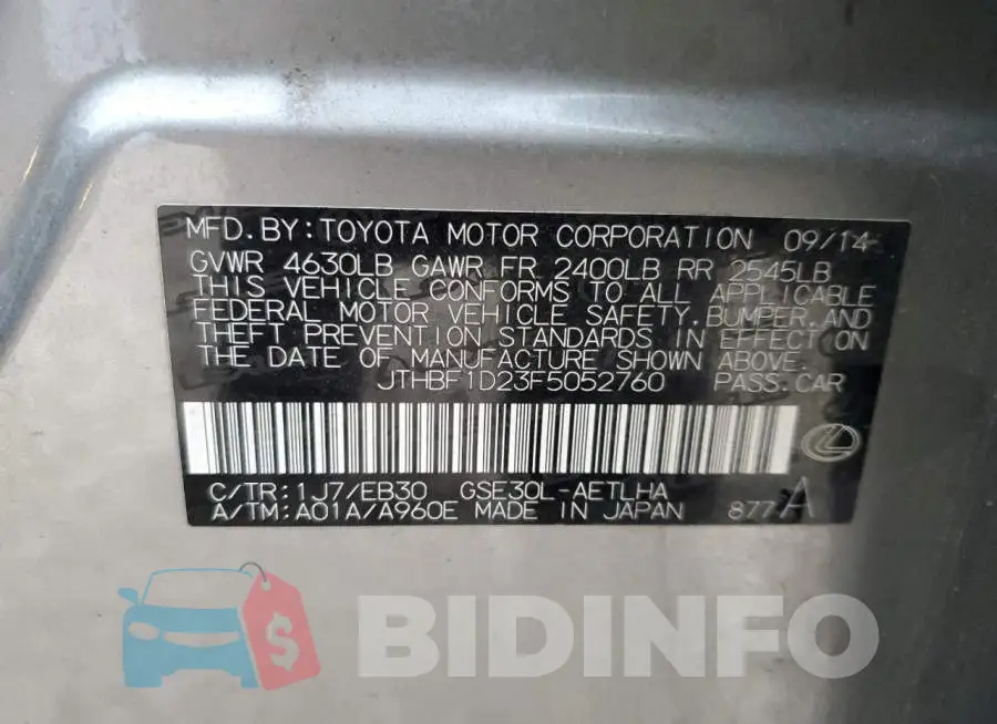 JTHBF1D23F5052760 Photo# 12