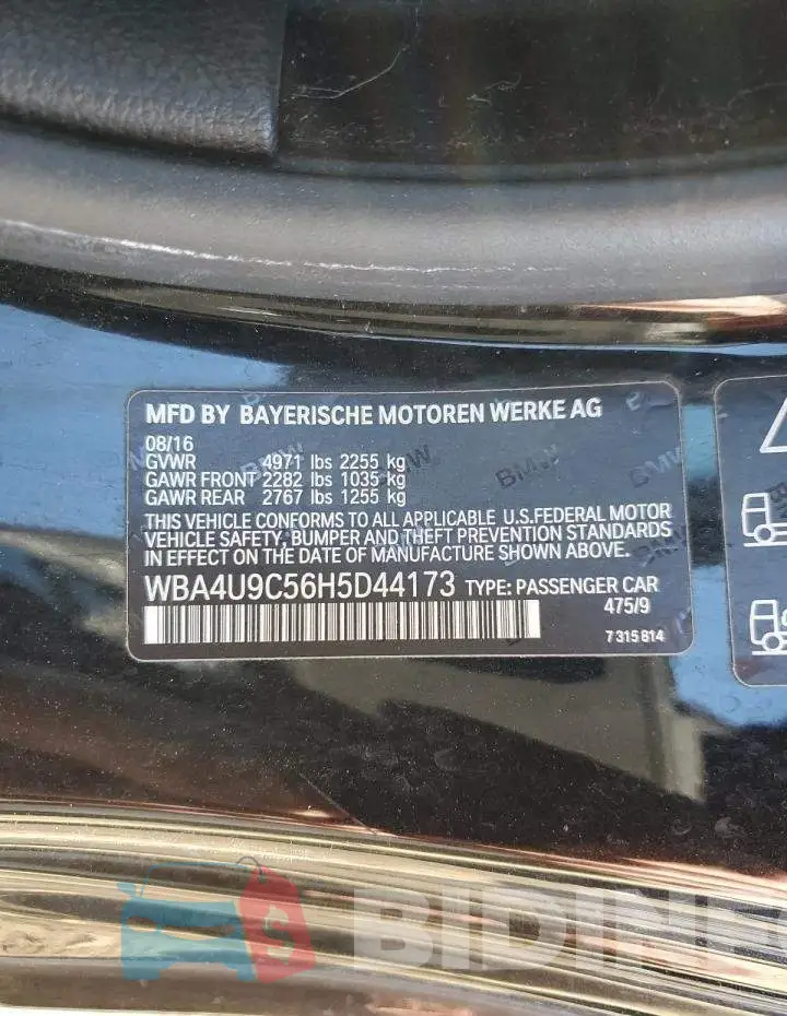 WBA4U9C56H5D44173 Photo# 13