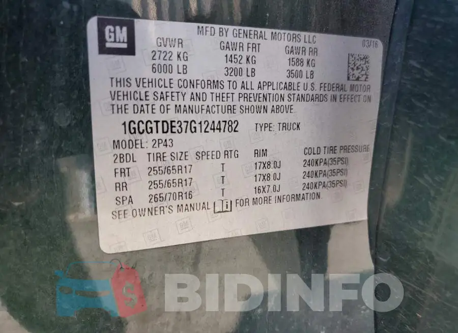 1GCGTDE37G1244782 Photo# 12