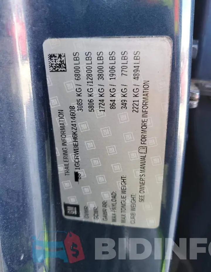 1GCRWBEH6KZ414608 Photo# 12