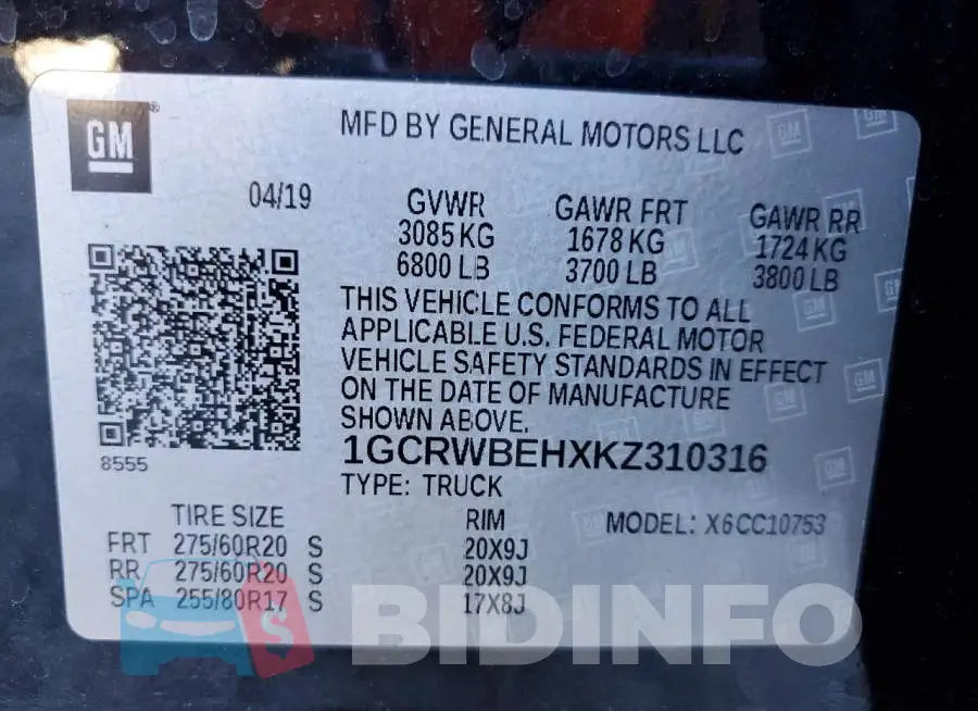 1GCRWBEHXKZ310316 Photo# 12