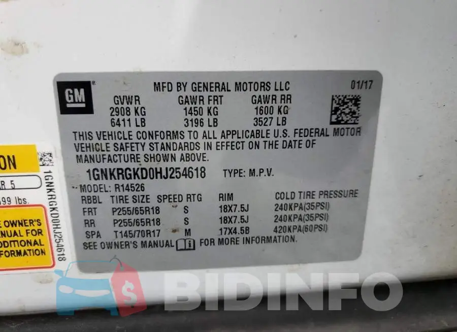 1GNKRGKD0HJ254618 Photo# 13