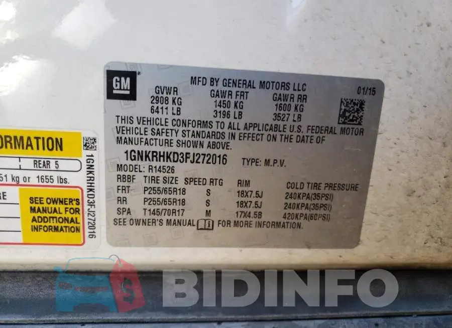 1GNKRHKD3FJ272016 Photo# 13