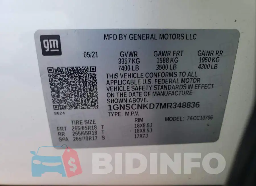 1GNSCNKD7MR348836 Photo# 13