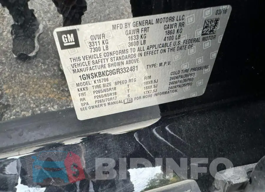 1GNSKBKC8GR332481 Photo# 10