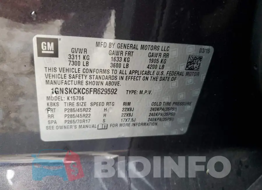 1GNSKCKC6FR629592 Photo# 13