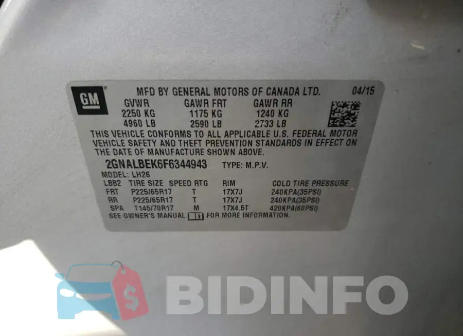 2GNALBEK6F6344943 Photo# 12