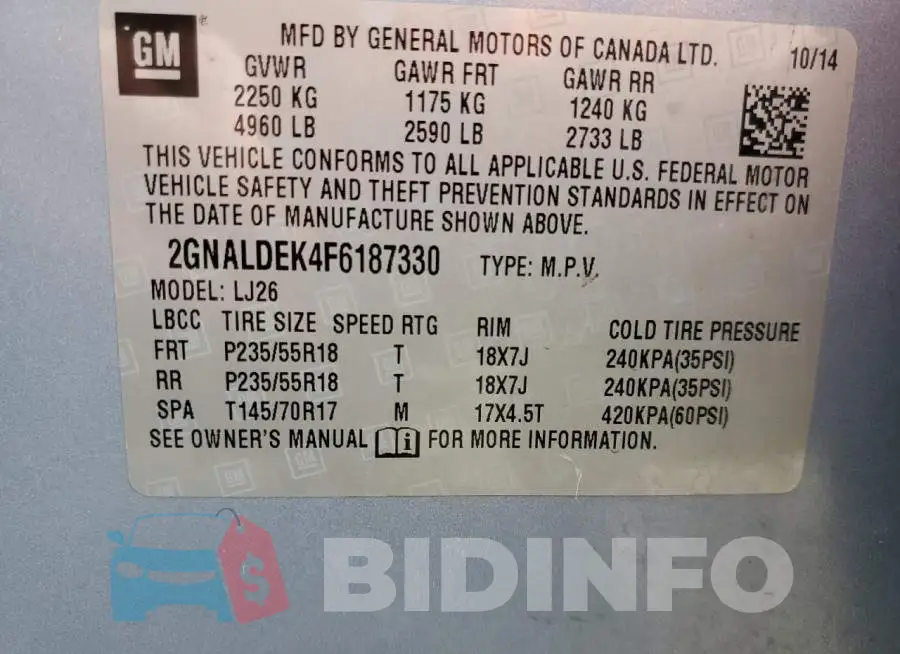 2GNALDEK4F6187330 Photo# 13
