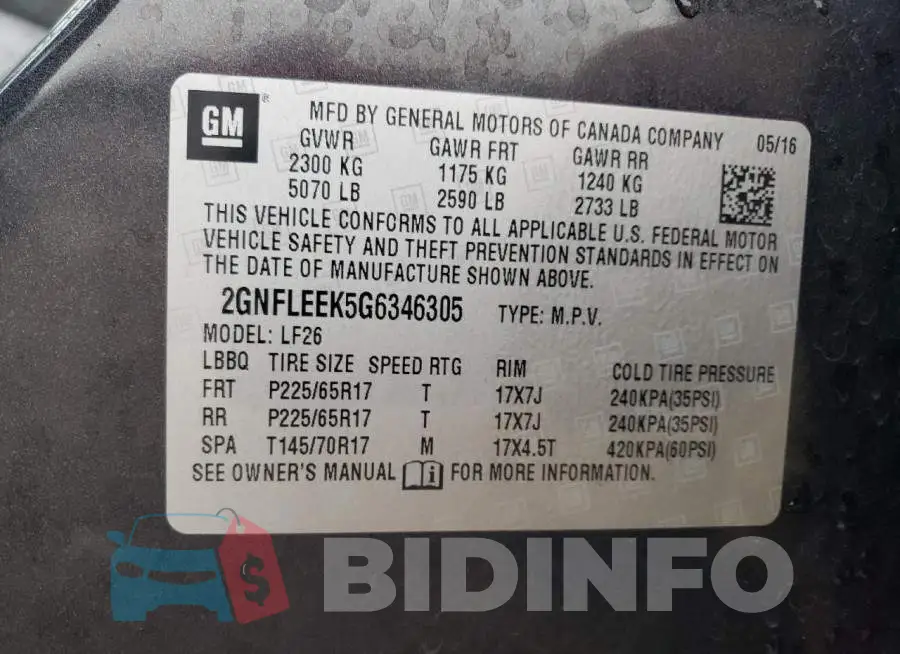 2GNFLEEK5G6346305 Photo# 12