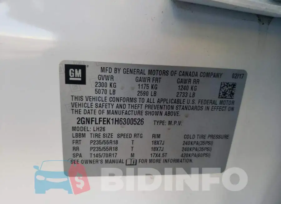 2GNFLFEK1H6300526 Photo# 12
