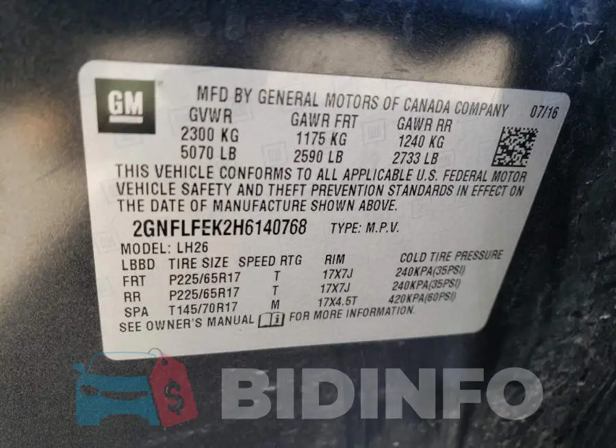 2GNFLFEK2H6140768 Photo# 12
