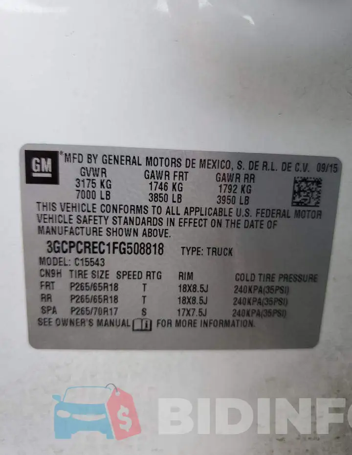 3GCPCREC1FG508818 Photo# 12