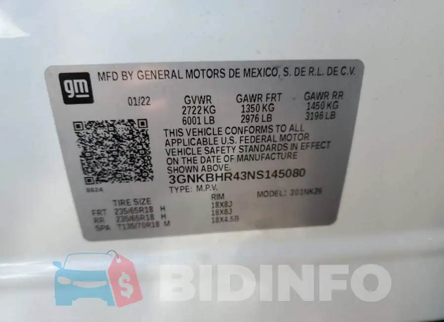 3GNKBHR43NS145080 Photo# 13