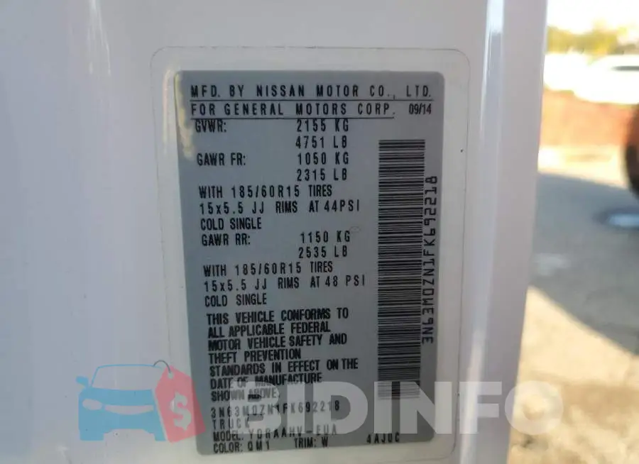 3N63M0ZN1FK692218 Photo# 14