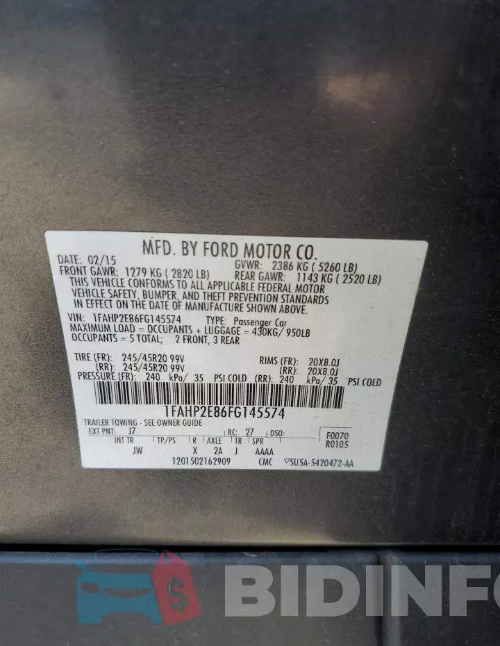 1FAHP2E86FG145574 Photo# 12