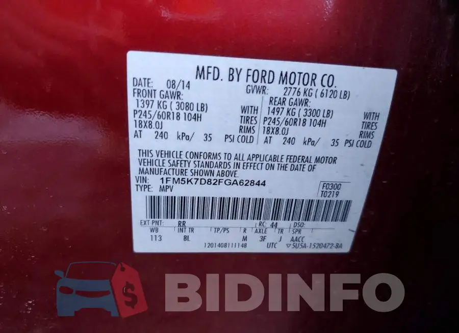 1FM5K7D82FGA62844 Photo# 13