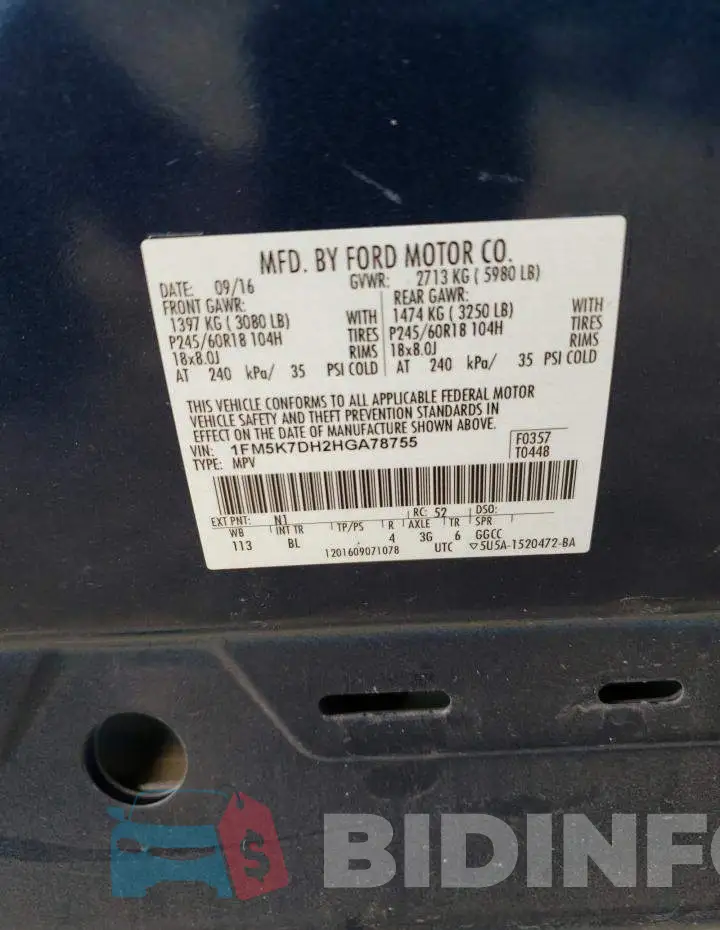 1FM5K7DH2HGA78755 Photo# 14