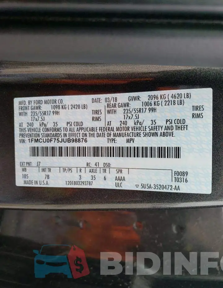 1FMCU0F75JUB98876 Photo# 12