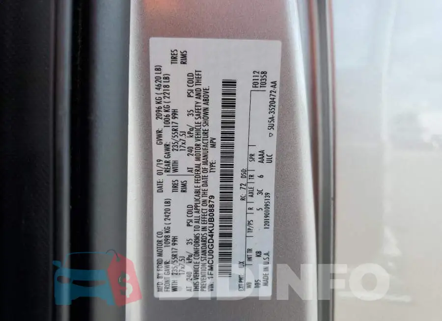 1FMCU0GD4KUB08879 Photo# 13