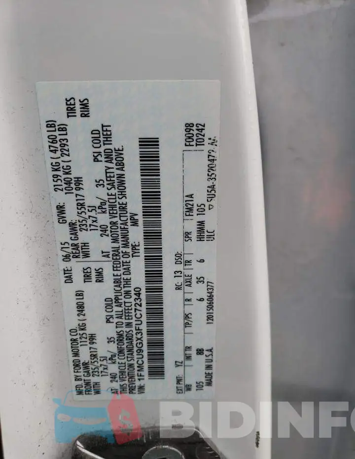 1FMCU9GX3FUC72340 Photo# 13
