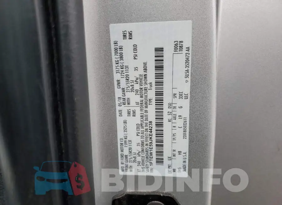 1FTEW1E59JKE44238 Photo# 13