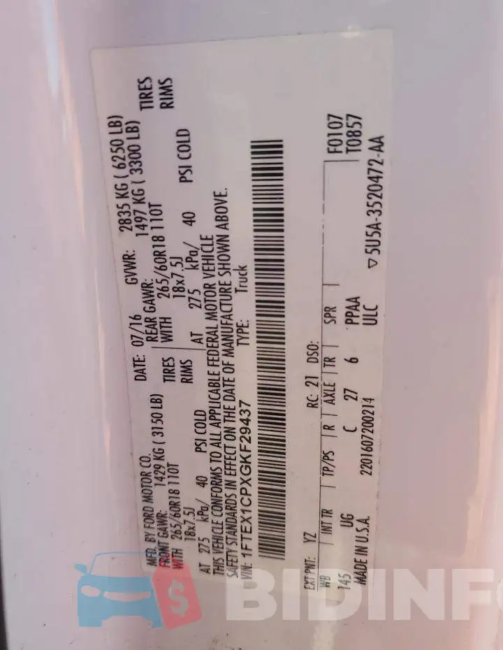 1FTEX1CPXGKF29437 Photo# 12