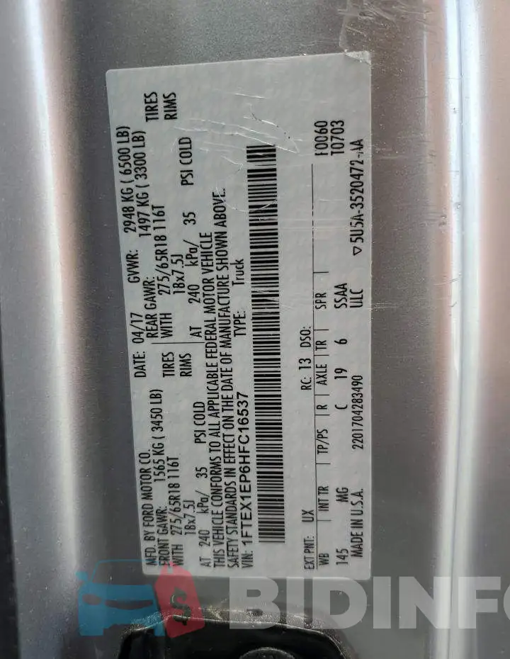 1FTEX1EP6HFC16537 Photo# 13