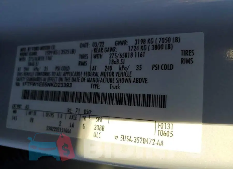 1FTFW1E55NKD23393 Photo# 12