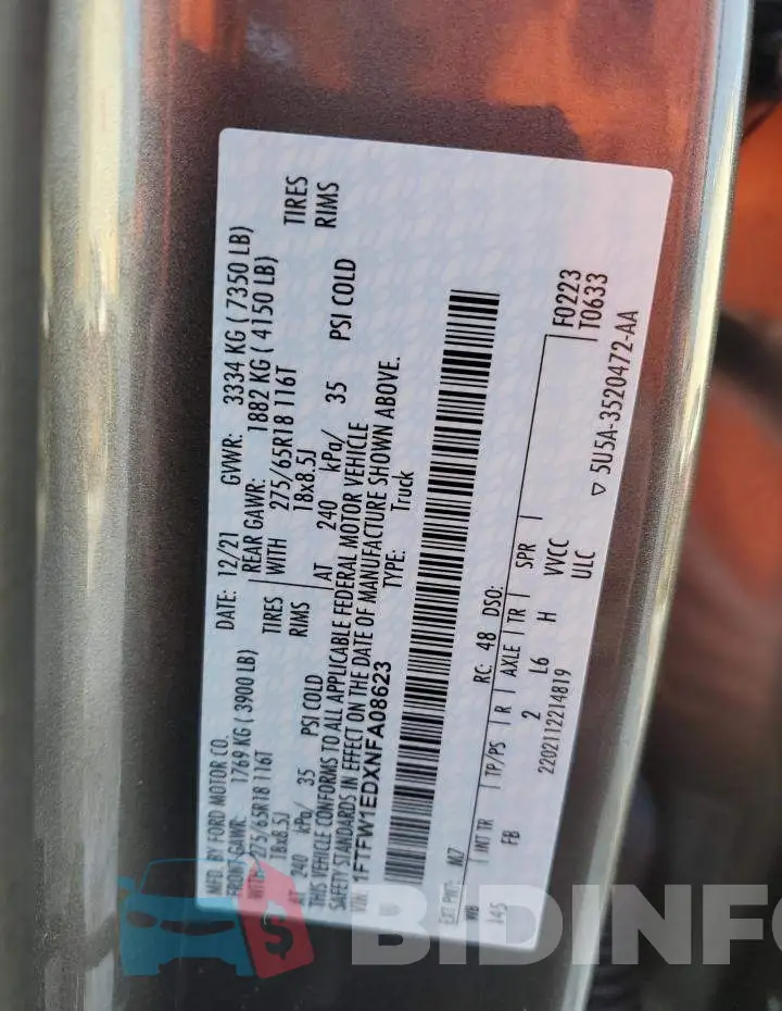 1FTFW1EDXNFA08623 Photo# 12