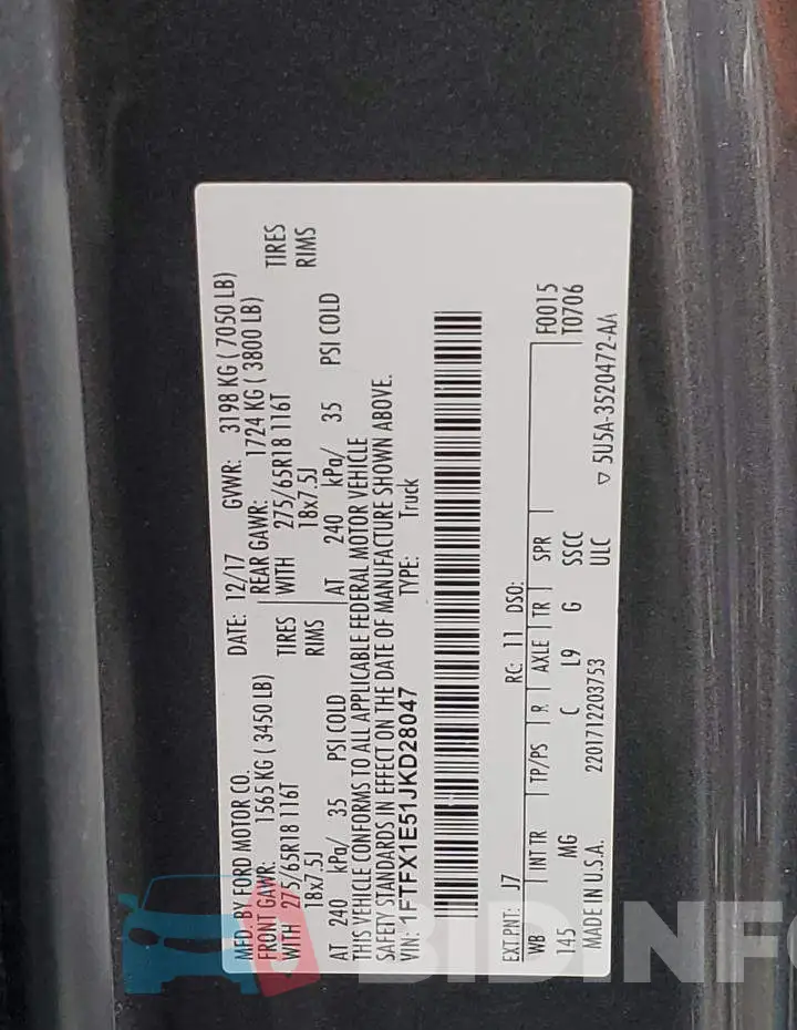 1FTFX1E51JKD28047 Photo# 12