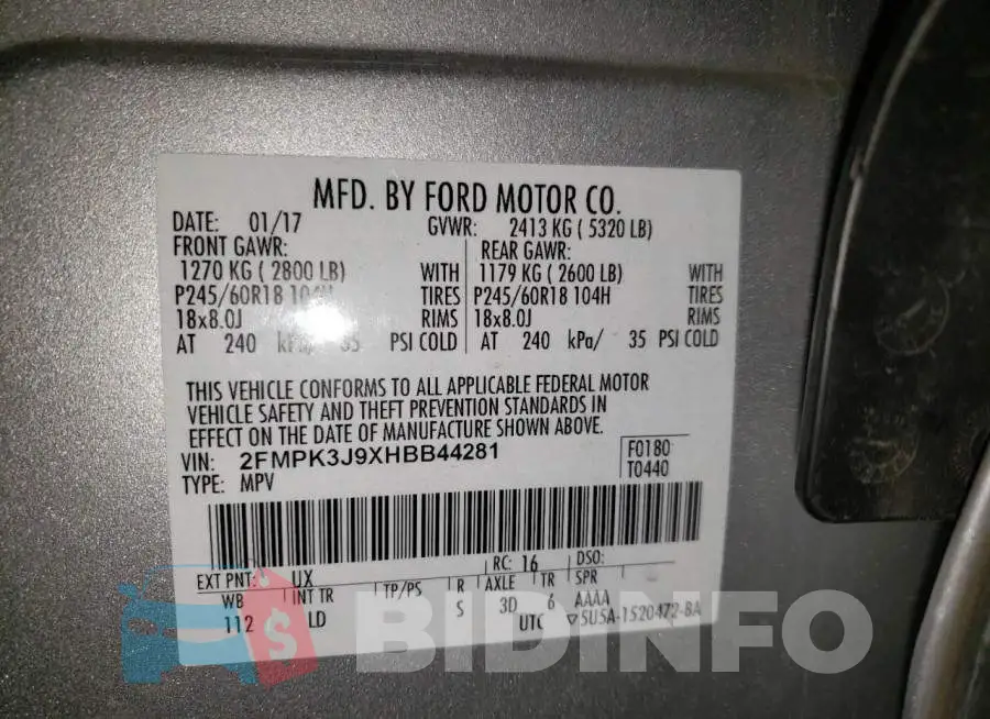 2FMPK3J9XHBB44281 Photo# 14