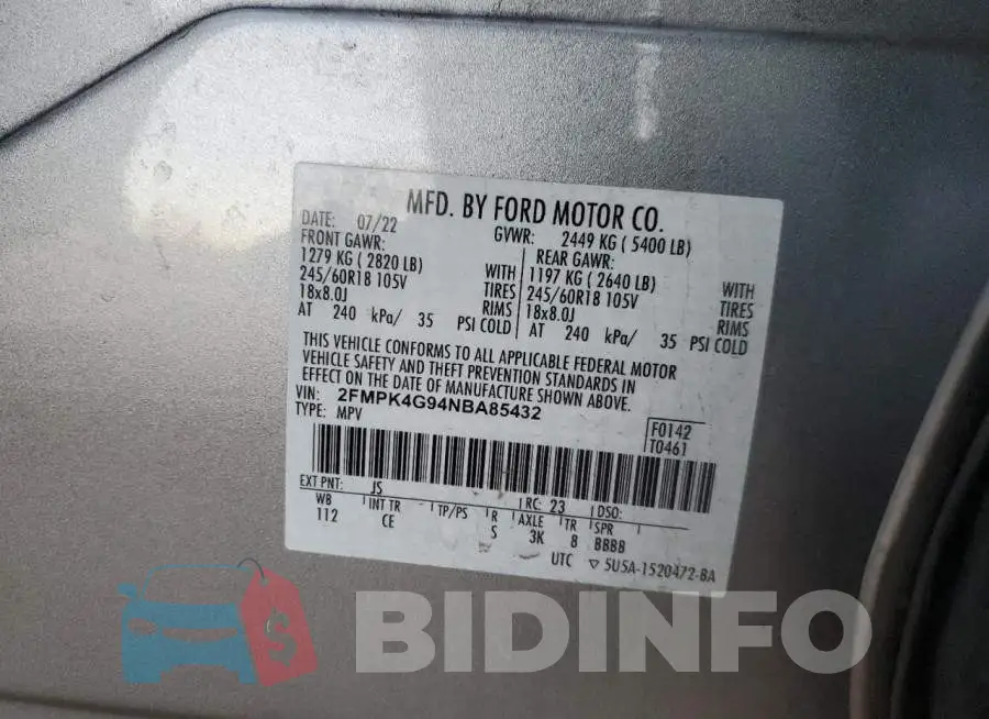 2FMPK4G94NBA85432 Photo# 12