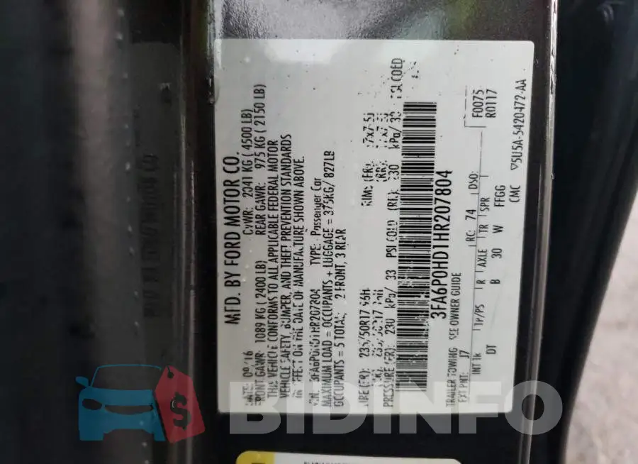3FA6P0HD1HR207804 Photo# 12