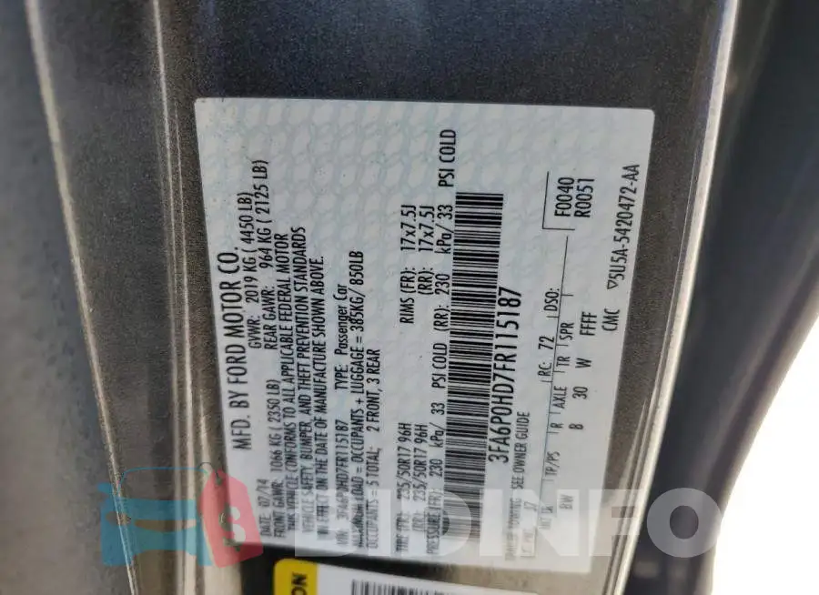3FA6P0HD7FR115187 Photo# 12