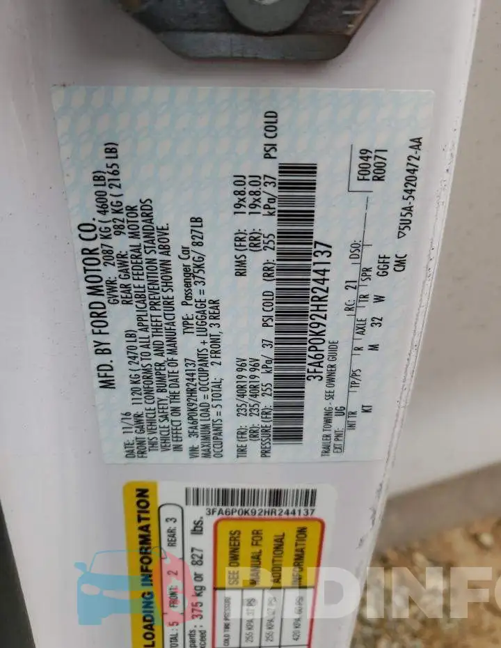 3FA6P0K92HR244137 Photo# 12